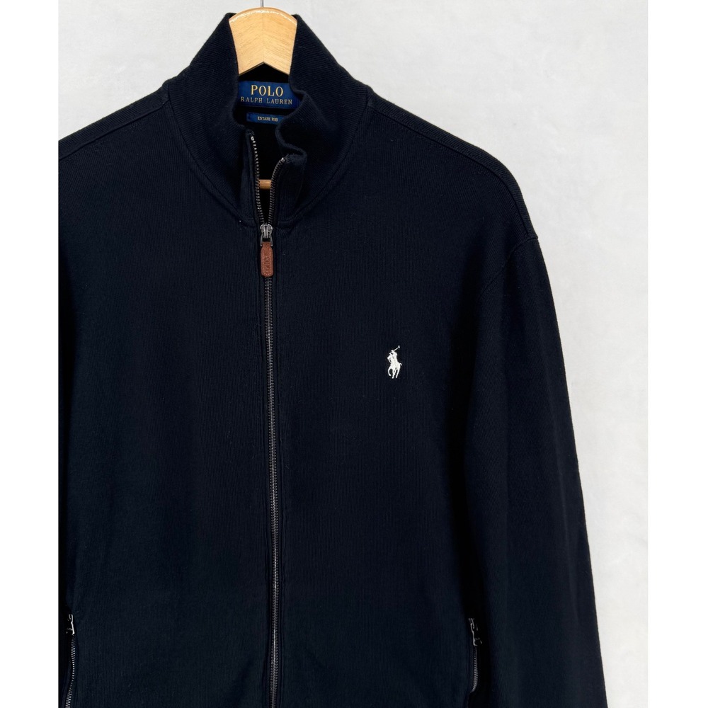 Polo Ralph Lauren Mens Estate Rib Full Zip Sweater Navy Blue Pony Logo M